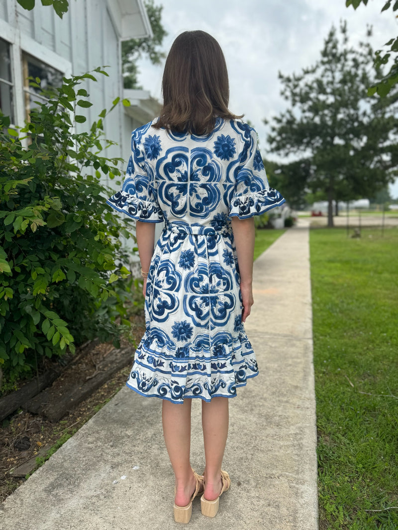 Blue Tile Pattern Dress