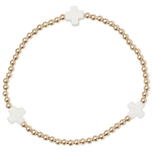 Signature Cross Gold Pattern 3mm Bead Bracelet - Off White