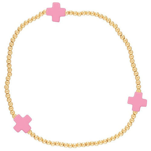 Signature Cross Gold Pattern 3mm Bead Bracelet - Bright Pink