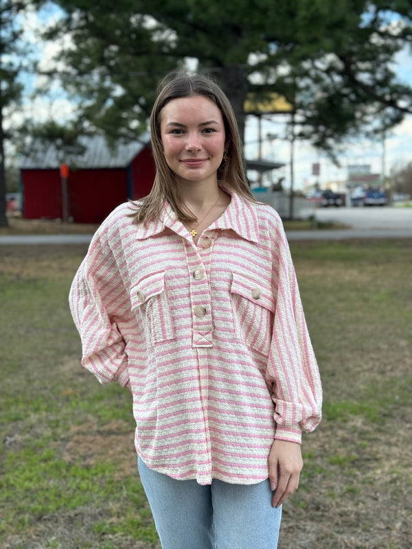 Collared Oversized Button Up Stripe Top