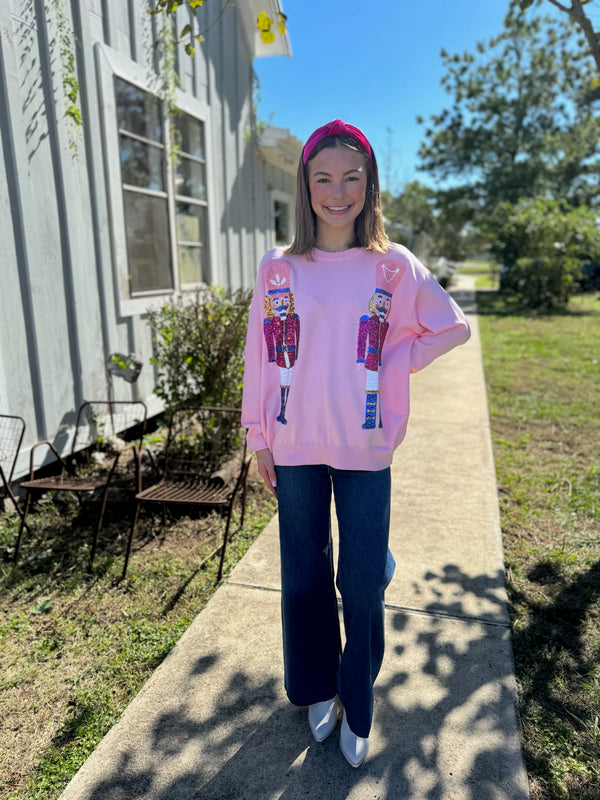 Loose Fit Sweater with Embroidered Nutcrackers and Sequins