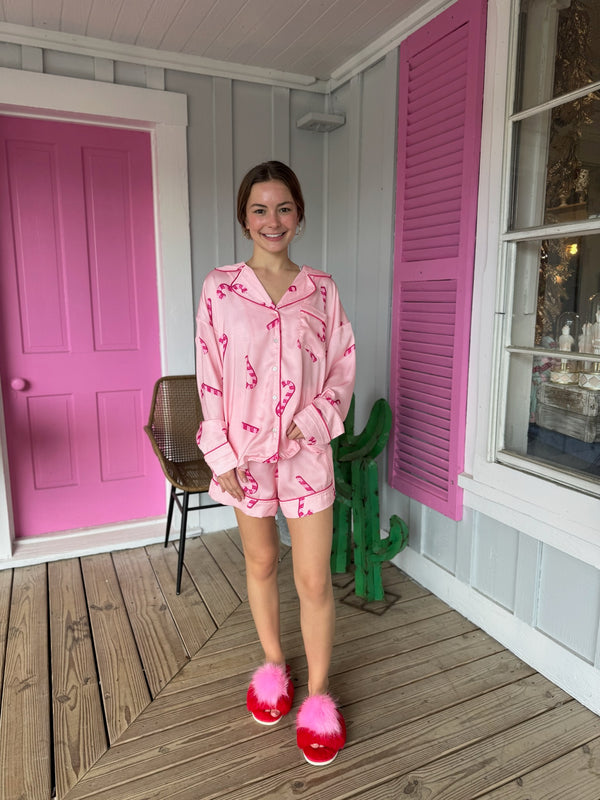 Candy Cane Pattern Satin Pajamas