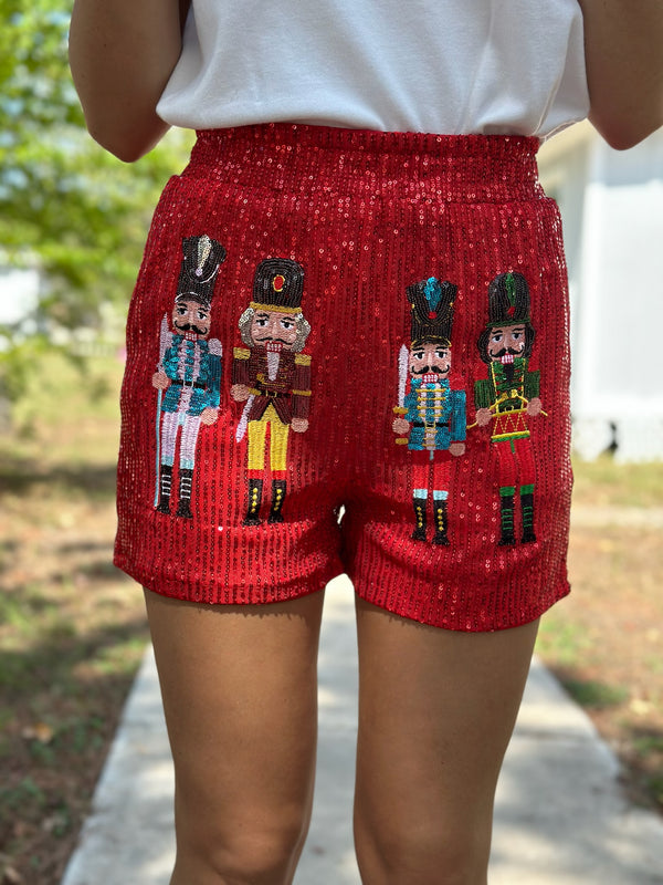 Red Sequin Nutcracker Shorts