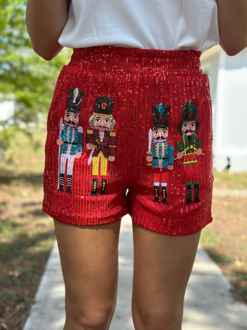 Red Nutcracker Sequin Shorts