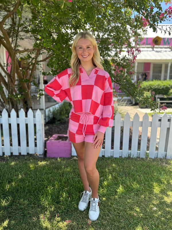Checkered Pink & Magenta Sweater Set