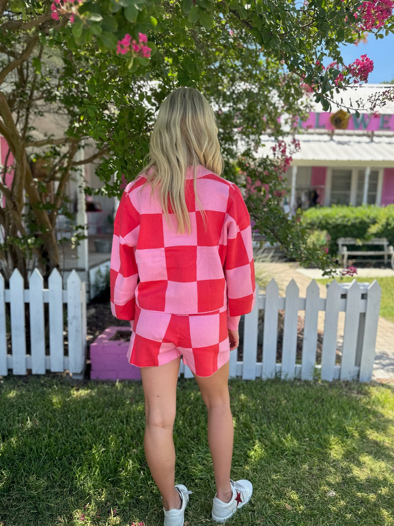 Checkered Pink & Magenta Sweater Set