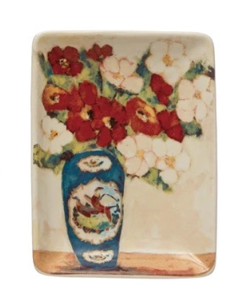 Stoneware Dish with Floral Vase
