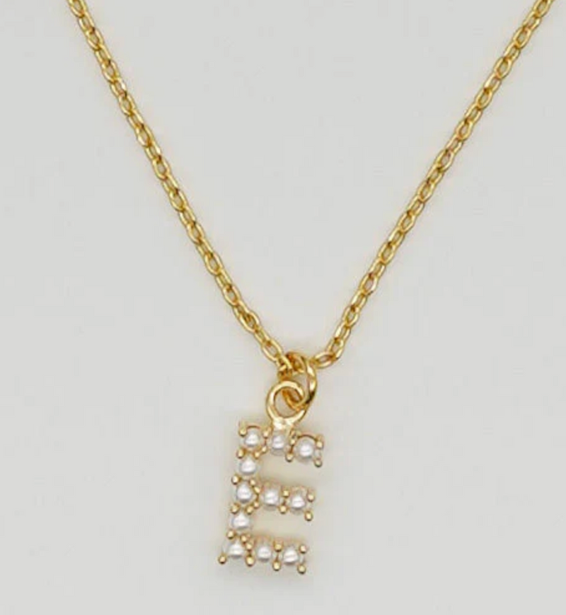 Brenda Grands Dainty Pearl Initial Necklace
