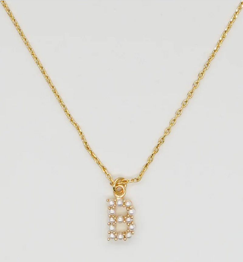 Brenda Grands Dainty Pearl Initial Necklace