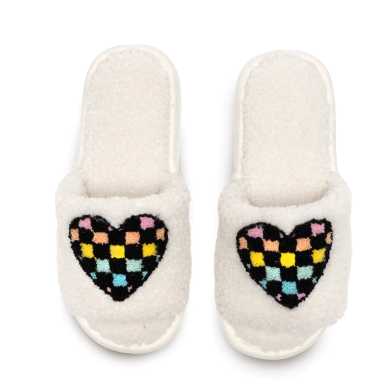 White Retro Heart Slide Slipper