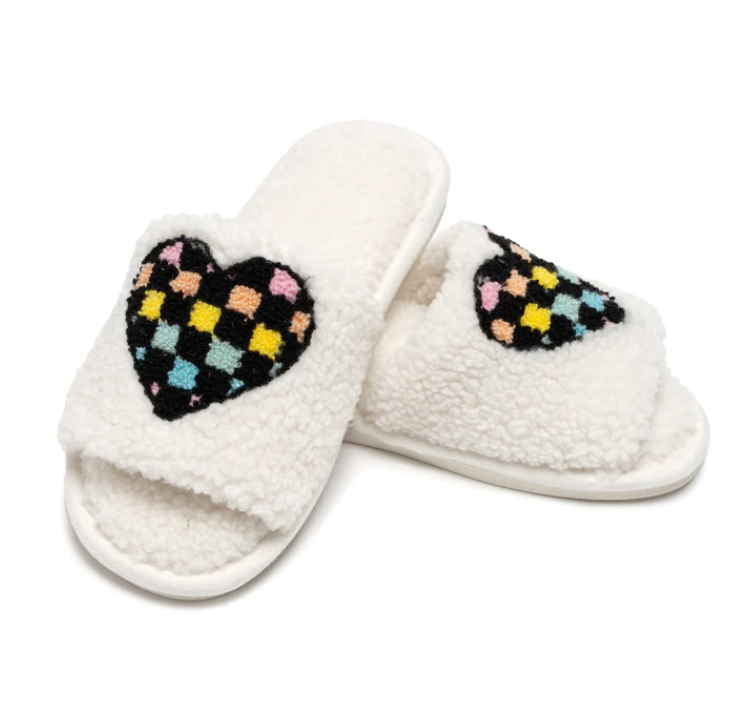 White Retro Heart Slide Slipper