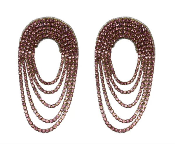 Pink Rhinestone Oval Earrings