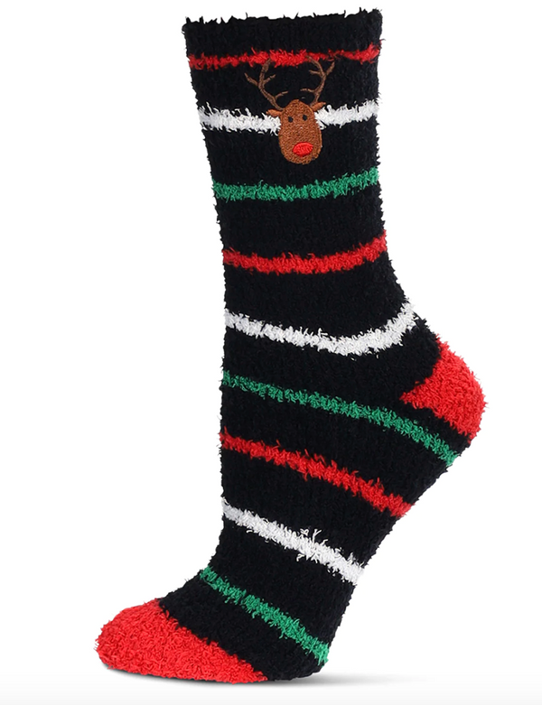 Striped Reindeer Embroidery Cozy Sock