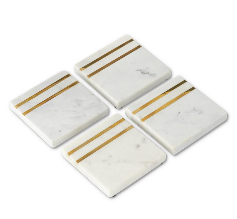 Gold Striped White Marble Square Coaster