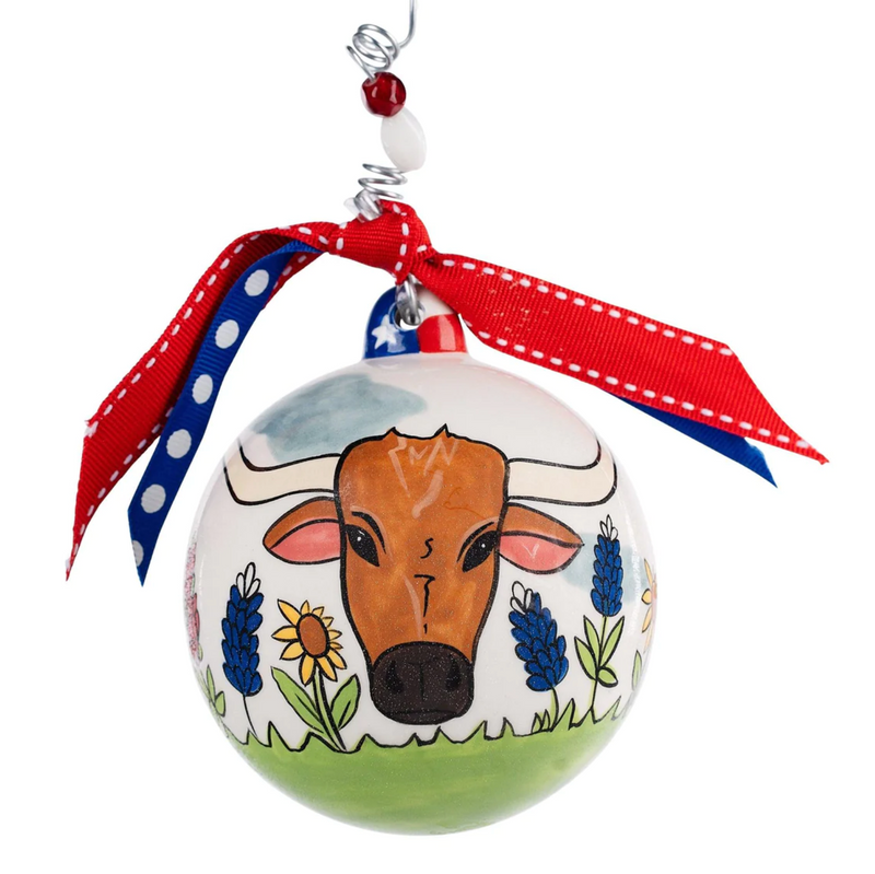 Longhorn God Bless Texas Ornament