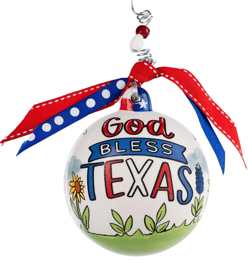 Longhorn God Bless Texas Ornament