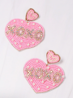 XOXO Embellished Heart Earring - Light Pink