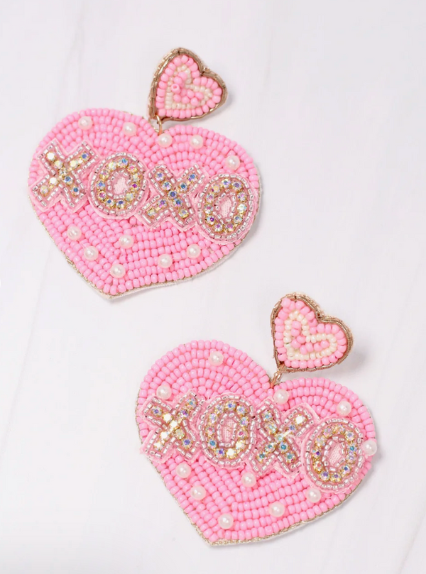 XOXO Embellished Heart Earring - Light Pink