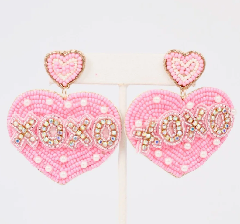 XOXO Embellished Heart Earring - Light Pink