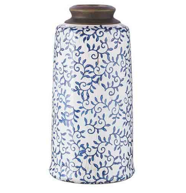 13" Blue Transferware Vase