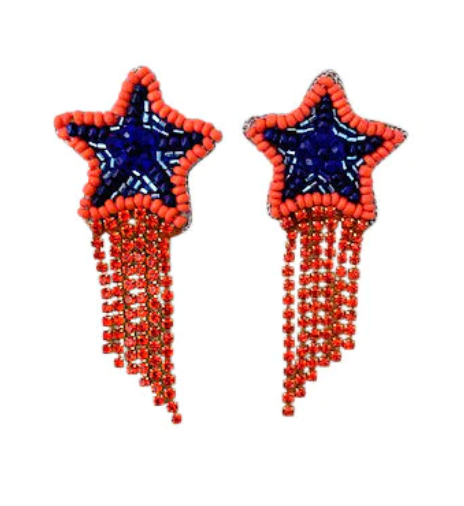 Star Rhinestone Dangle - Orange & Blue