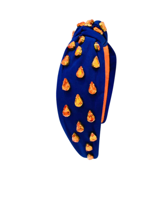 Navy & Orange Rhinestone Knot Headband
