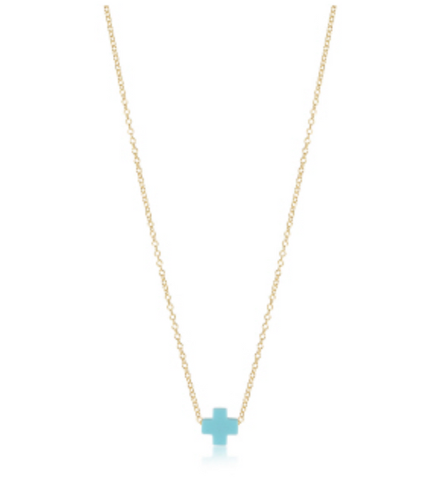 16" NECKLACE GOLD - SIGNATURE  CROSS TURQUOISE