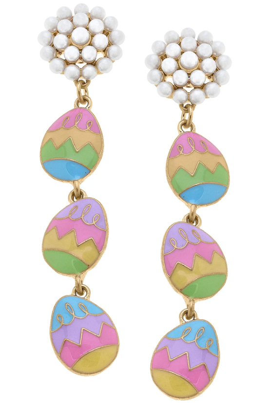 Linked Easter Eggs Enamel Earrings in Pastel Multi