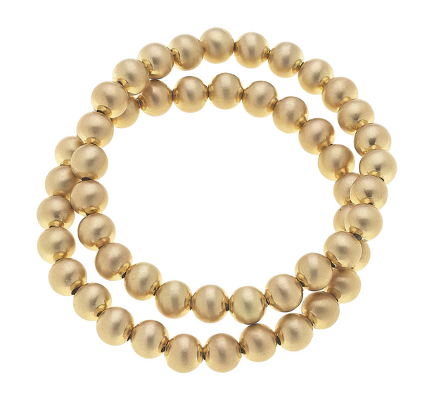 Jasper Ball Bead Stretch Bracelets in Satin Gold - Set of 2