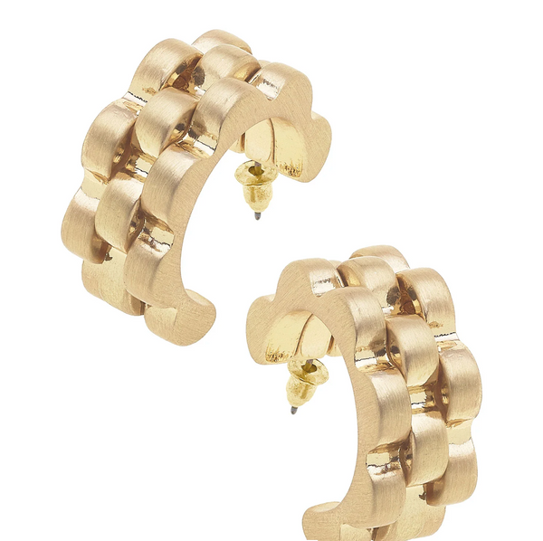 Carter Watchband Chunky Hoop Earrings in Satin Gold