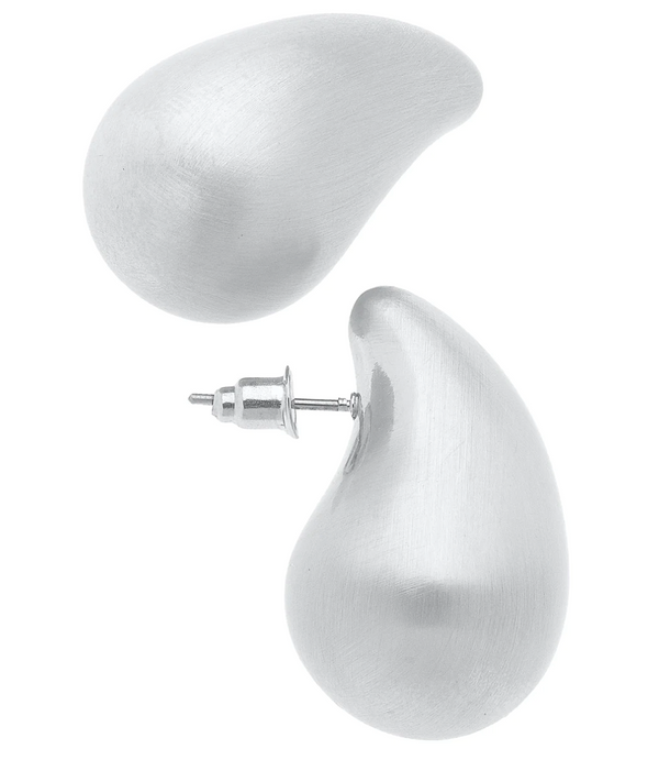 Icon Puffed Teardrop Stud Earrings in Satin Silver