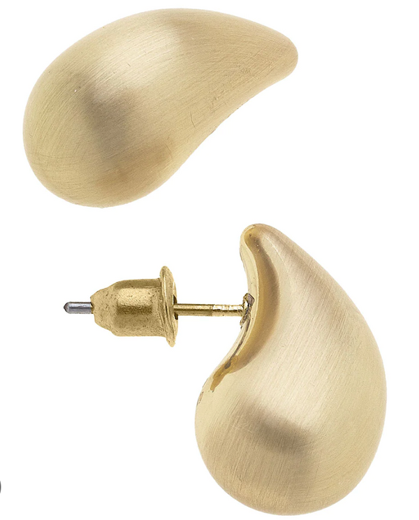 Icon Puffed Teardrop Stud Earrings in Satin Gold