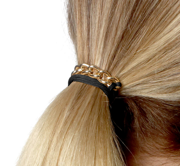 3 Piece Hair Tie Bracelets - Gold with Black Elastic