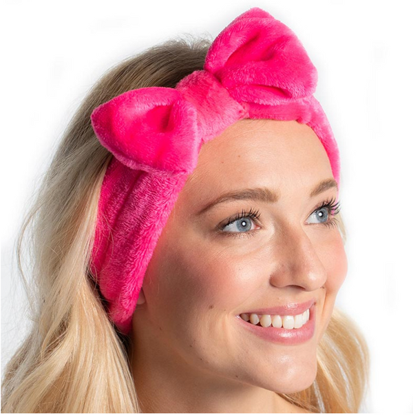 Plush Bow Headband - Hot Pink