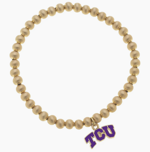 TCU Horned Frogs Ball Bead Stretch Bracelet in Satin Gold