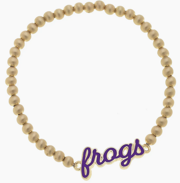 TCU Horned Frogs Enamel Script Stretch Bracelet in Purple & Satin Gold