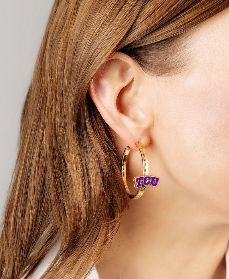 TCU Horned Frogs Enamel Logo Hoop Earrings in Purple