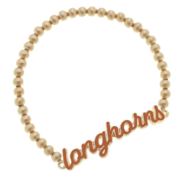 Texas Longhorns Enamel Script Stretch Bracelet in Burnt Orange & Satin Gold