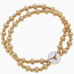 Texas Longhorns 2-Row Ball Bead Stretch Bracelet in Satin Gold