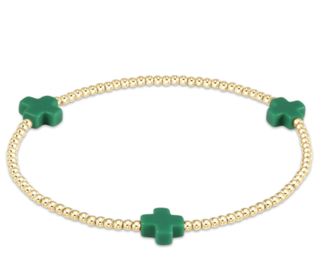 SIGNATURE CROSS GOLD PATTERN  2MM BEAD BRACELET - EMERALD