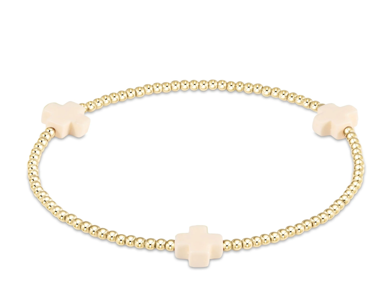 SIGNATURE CROSS GOLD PATTERN  2MM BEAD BRACELET - OFF-WHITE