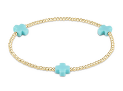 SIGNATURE CROSS GOLD PATTERN  2MM BEAD BRACELET - TURQUOISE