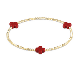 SIGNATURE CROSS GOLD PATTERN  2MM BEAD BRACELET - RED