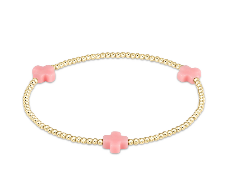 SIGNATURE CROSS GOLD PATTERN  2MM BEAD BRACELET - PINK