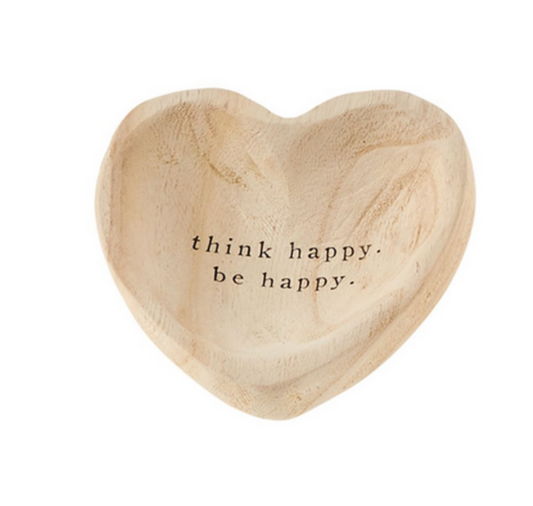 Think Happy Wood Heart Trinket Tray