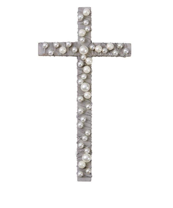 Gray-Wash Wood & Wire Pearl Cross