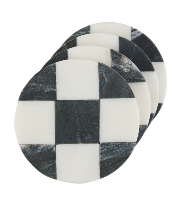 Round Checkered Coaster Set