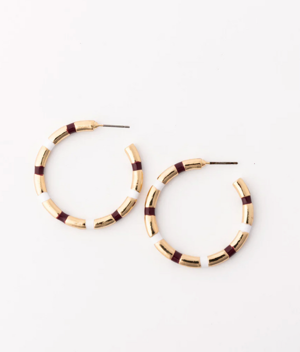 Nellie Earrings - Medium - Maroon & White