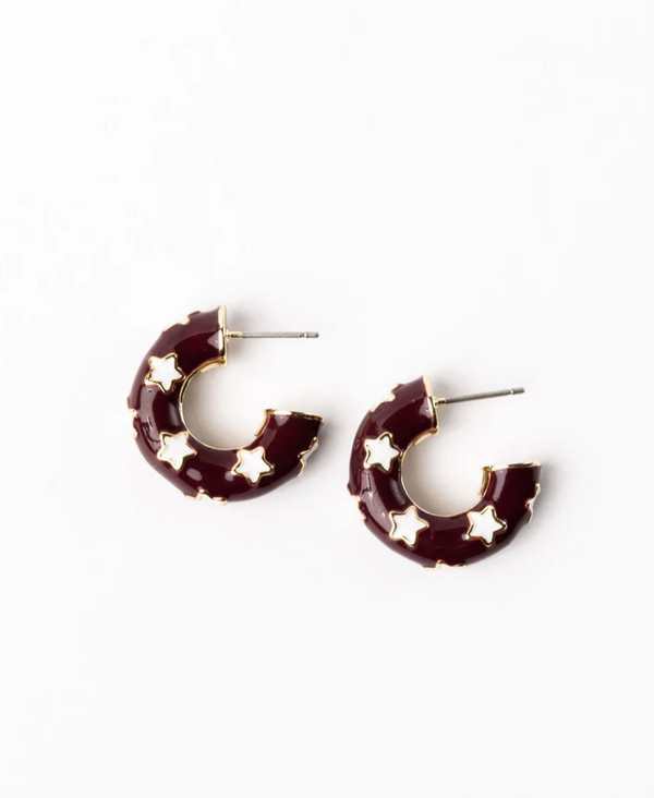 Justine Earrings - Small - Maroon & White