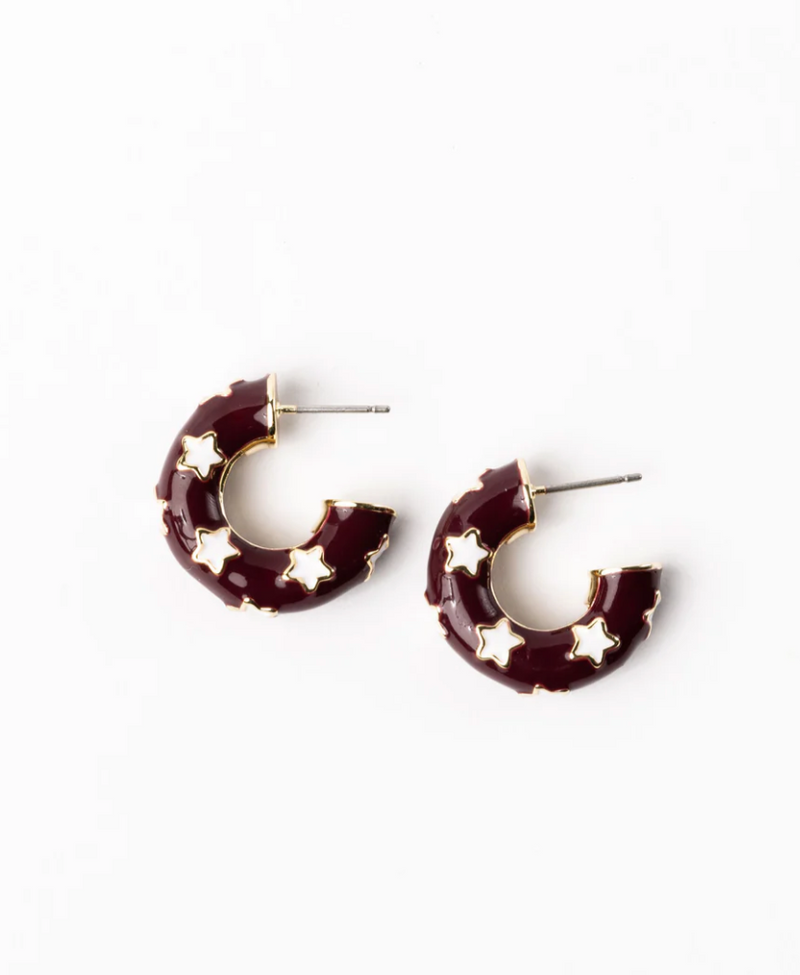 Justine Earrings - Small - Maroon & White